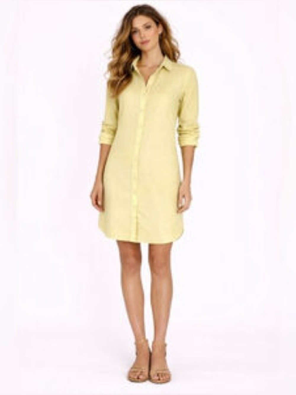 Magaschoni Spun European Linen Long Sleeve Button Down Coverup Shirt Dress